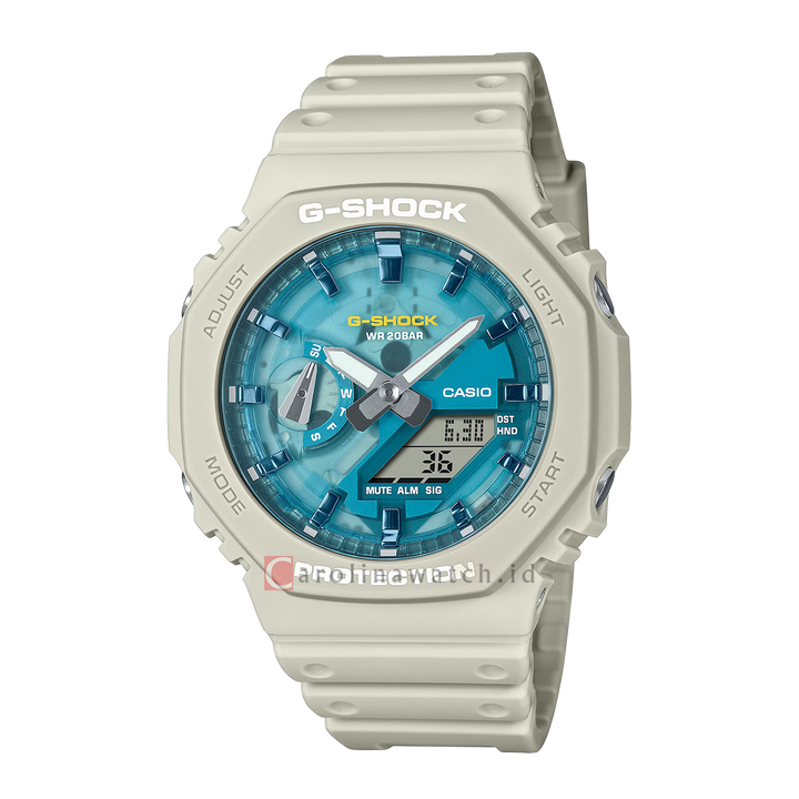 Jam Tangan Casio G-Shock GA-2100AS-5A Men Iconic Styles CasiOak Turquoise Digital Analog Dial White Resin Band