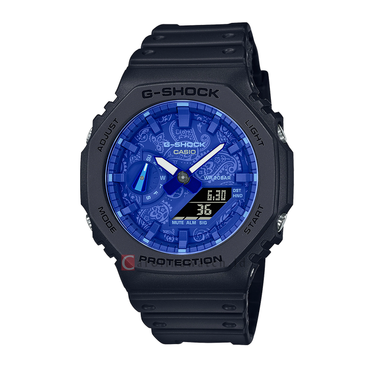 Jam Tangan Casio G-Shock GA-2100BP-1A Men CasiOak Blue Digital Analog Dial Black Resin Band