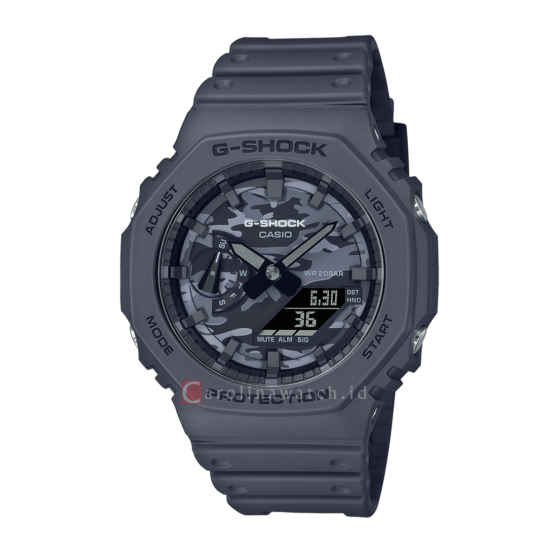 Jam Tangan CASIO G SHOCK GA-2100CA-8A Men Utility Camo Digital Analog Dial Grey Resin Band