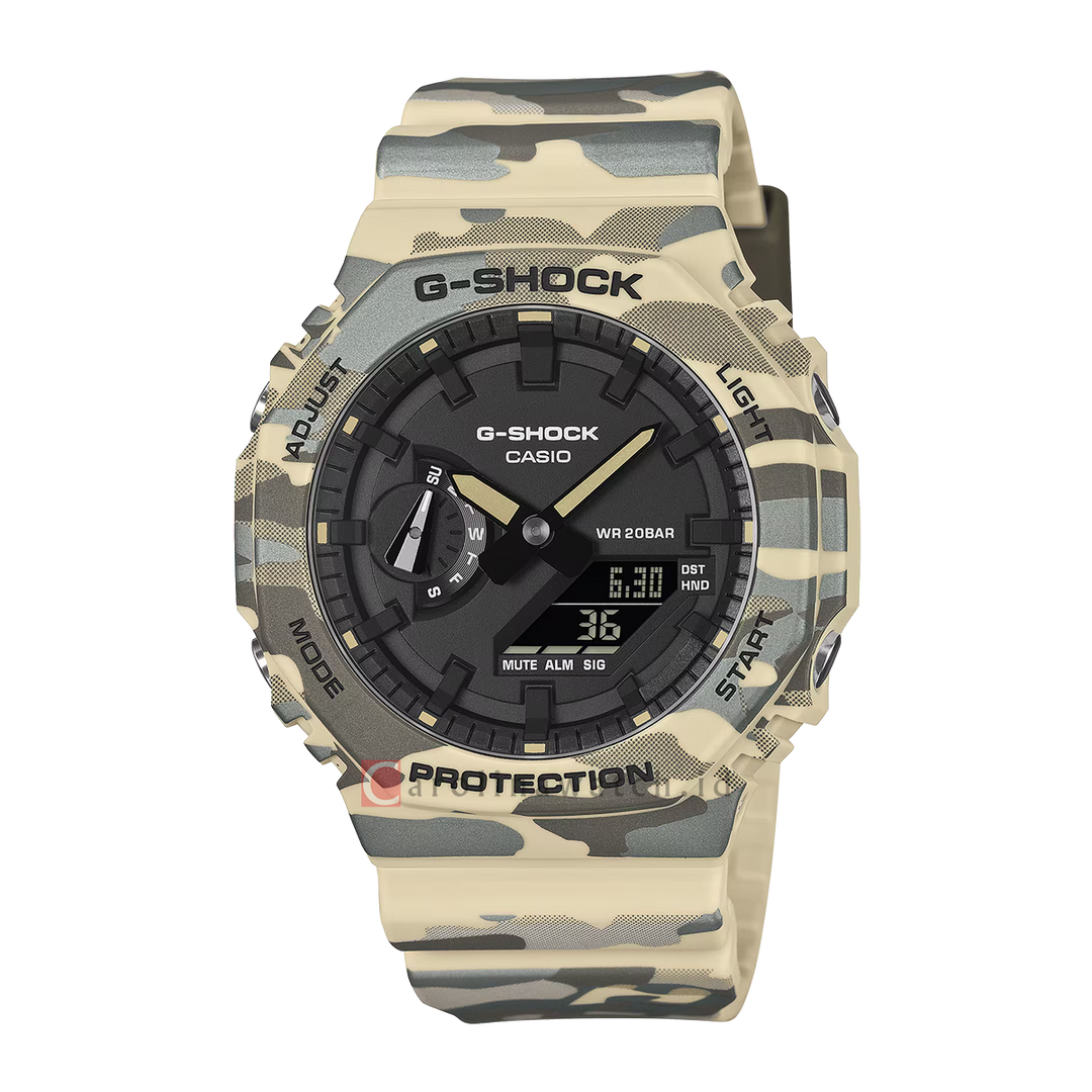 Jam Tangan CASIO G-SHOCK GA-2100CM-5A Men CasiOak Digital Analog Dial Camouflage Resin Band