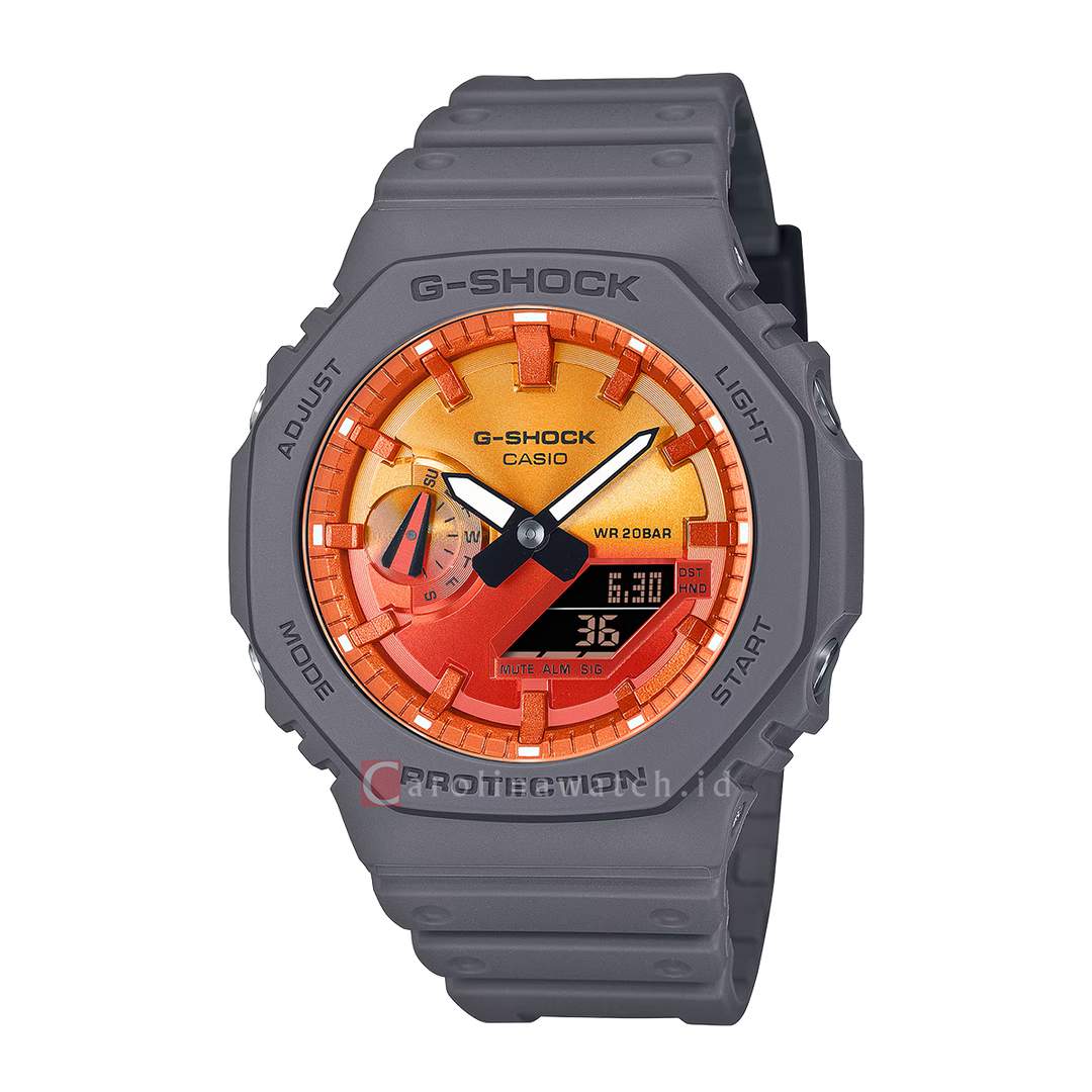 Jam Tangan Casio G-Shock GA-2100FL-8A Men CasiOak Flame Inside Orange Digital Analog Dial Resin Band