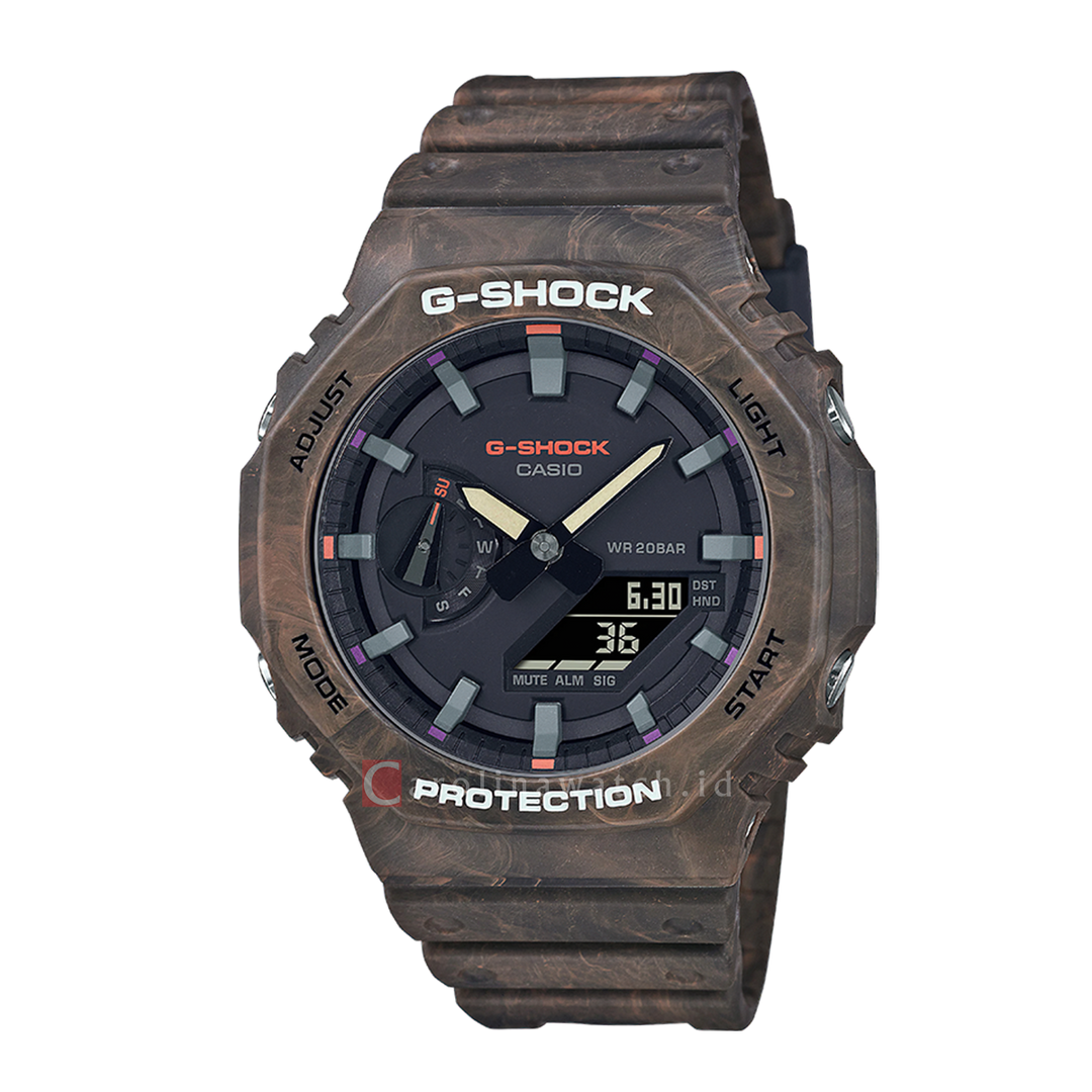 Jam Tangan CASIO G SHOCK GA-2100FR-5A Misty Forest Black Digital Analog Dial Brown Resin Band
