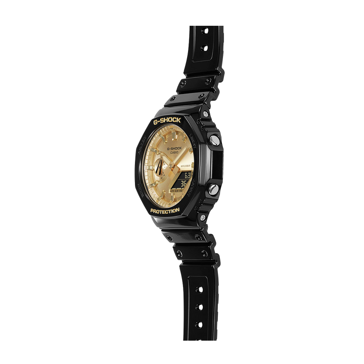 Jam Tangan Casio G-Shock GA-2100GB-1A CasiOak Men Gold Digital Analog Dial Black Resin Band