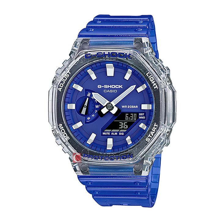 Jam Tangan Casio G-Shock GA-2100HC-2A Men Hidden Coast Collection Blue Transparent Resin Band