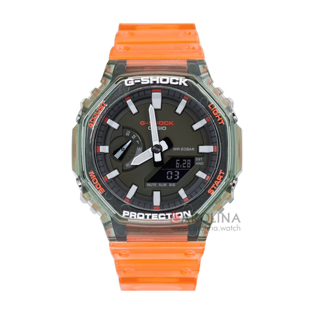 Jam Tangan Casio G-Shock GA-2100HC-4A Men Black Digital Analog Dial Orange Resin Band