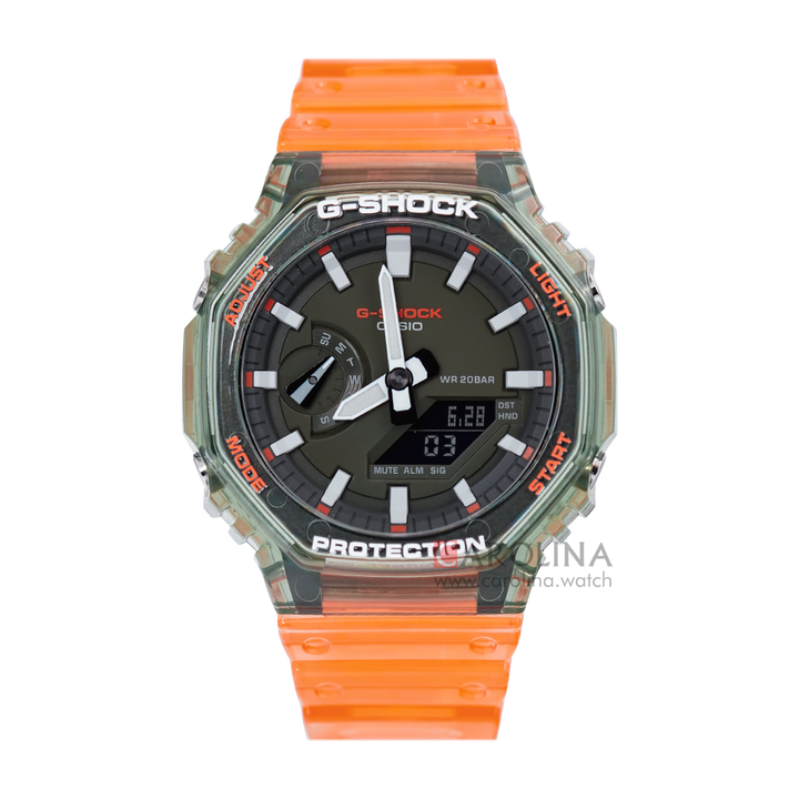 Jam Tangan Casio G-Shock GA-2100HC-4A Men Black Digital Analog Dial Orange Resin Band