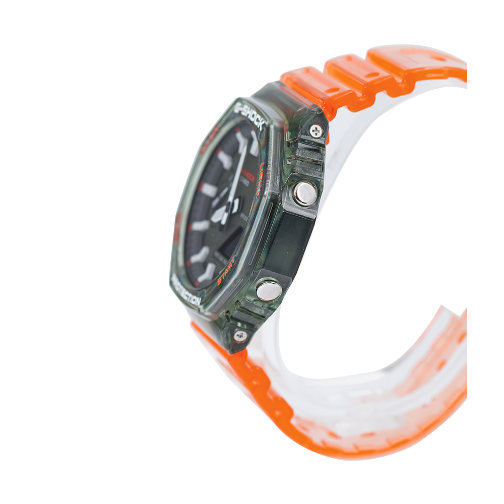 Jam Tangan Casio G-Shock GA-2100HC-4A Men Black Digital Analog Dial Orange Resin Band