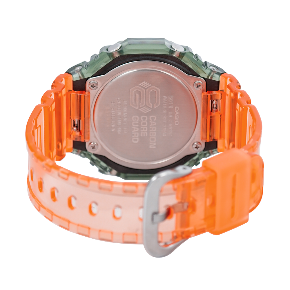 Jam Tangan Casio G-Shock GA-2100HC-4A Men Black Digital Analog Dial Orange Resin Band