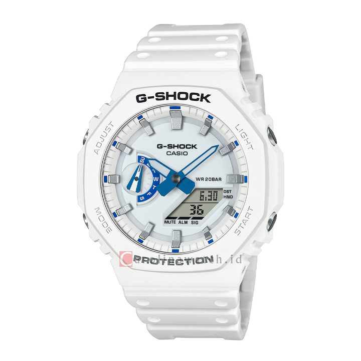 Jam Tangan CASIO G-SHOCK Classic GA-2100HDS-7A Men White Analog-Digital Dial White Resin Band