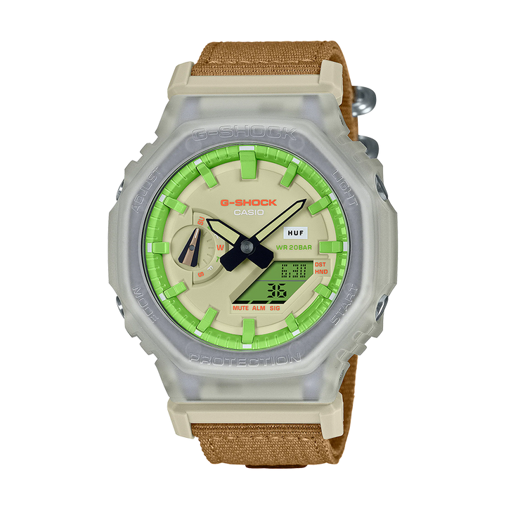 Jam Tangan Casio G-Shock GA-2100HUF-5A HUF Collaboration Model Men Digital Analog Dial Brown Resin Band