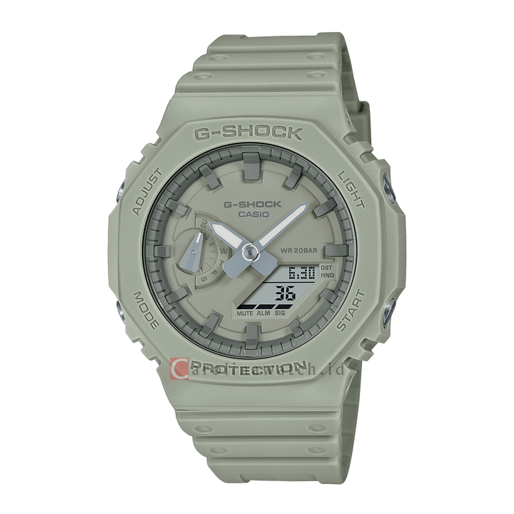 Jam Tangan Casio G-Shock GA-2100NC-3A Natural Color Men Laurel Green Digital Analog Dial Laurel Green Resin Band