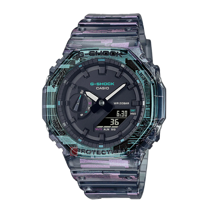 Jam Tangan CASIO G SHOCK GA-2100NN-1A Men Black Digital Analog Dial Motif Prints and Transparent Resin Band