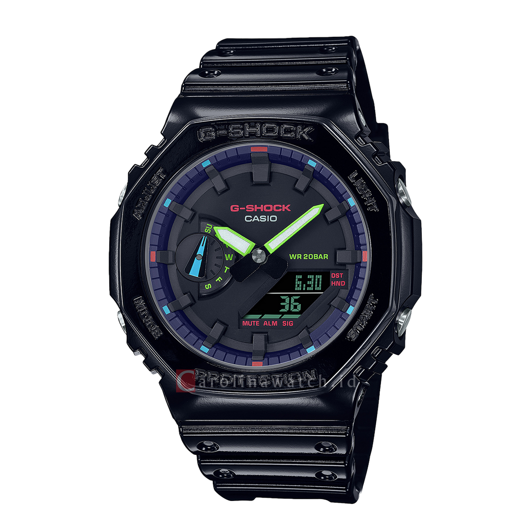 Jam Tangan CASIO G SHOCK GA-2100RGB-1A Men Virtual Rainbow Digital Analog Dial Black Resin Band