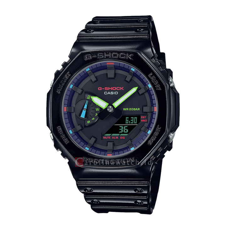 Jam Tangan CASIO G SHOCK GA-2100RGB-1A Men Virtual Rainbow Digital Analog Dial Black Resin Band