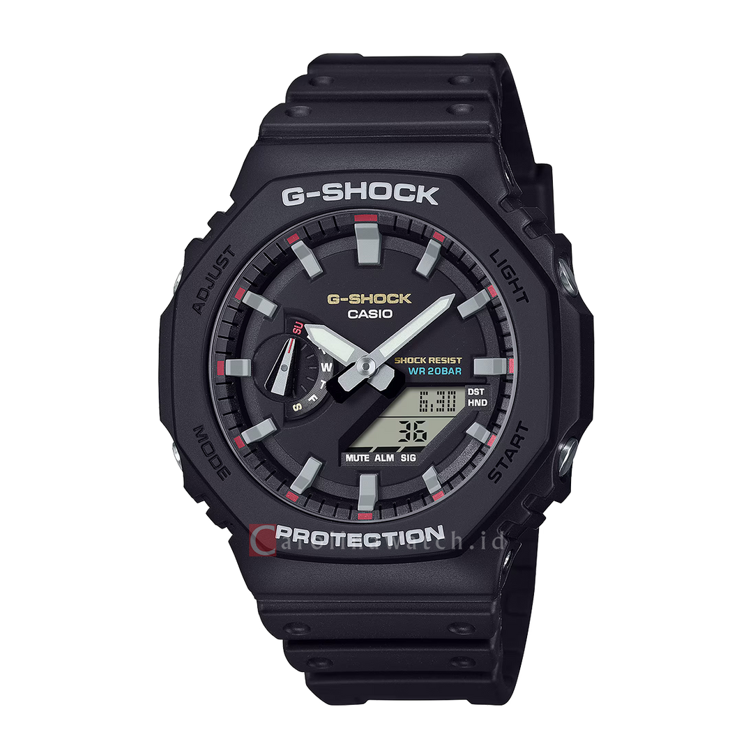 Jam Tangan Casio G-Shock GA-2100RL-1A Men Iconic Styles CasiOak Digital Analog Dial Black Resin Band