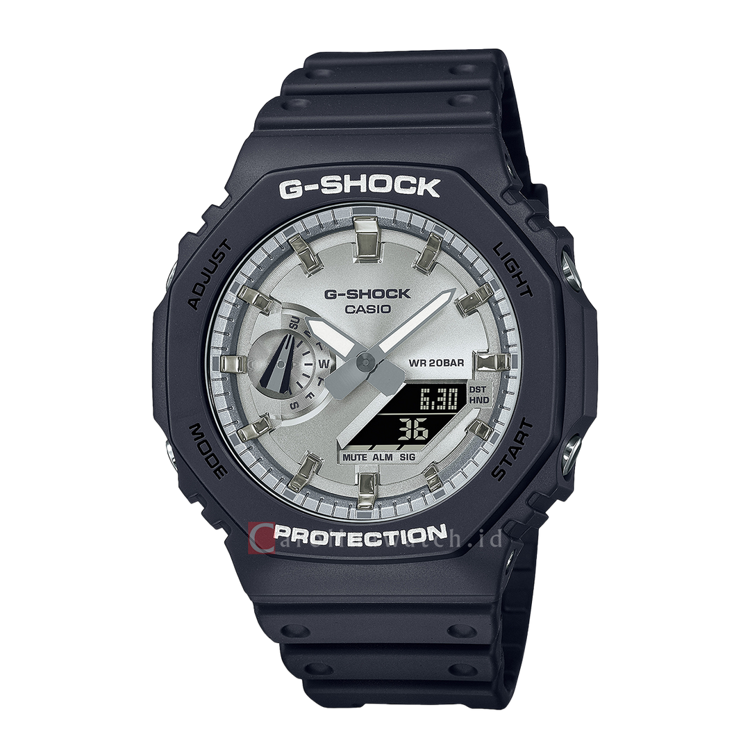 Jam Tangan Casio G-Shock GA-2100SB-1A CasiOak Men Silver Digital Analog Dial Black Resin Band