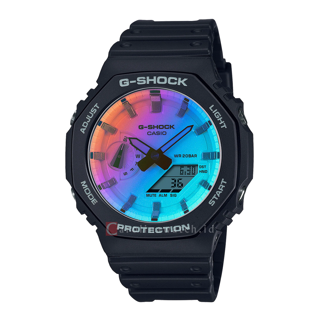 Jam Tangan CASIO G SHOCK GA-2100SR-1A Men Sparkling Colors and Crystal Gradient Surfaces Digital Analog Dial Black Resin Band