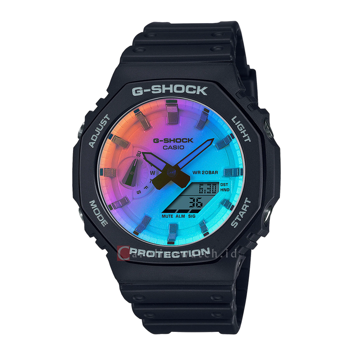 Jam Tangan CASIO G SHOCK GA-2100SR-1A Men Sparkling Colors and Crystal Gradient Surfaces Digital Analog Dial Black Resin Band