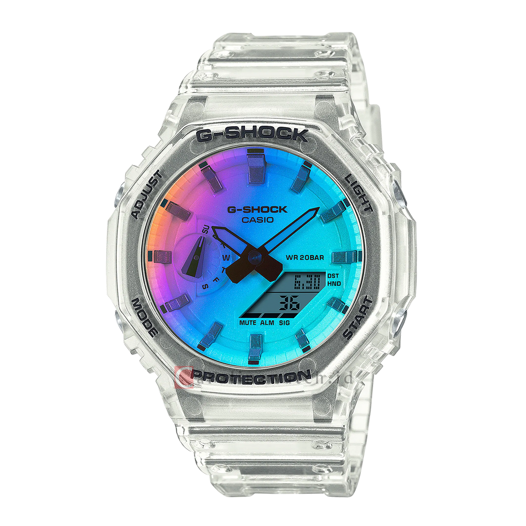 Jam Tangan CASIO G SHOCK GA-2100SRS-7A Men Rainbow Digital Analog Dial Transparent Resin Band