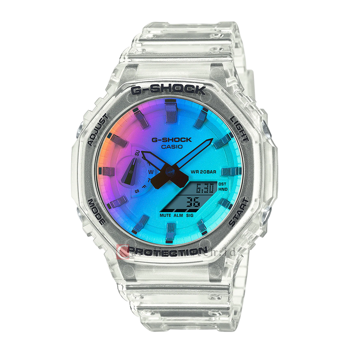 Jam Tangan CASIO G SHOCK GA-2100SRS-7A Men Rainbow Digital Analog Dial Transparent Resin Band