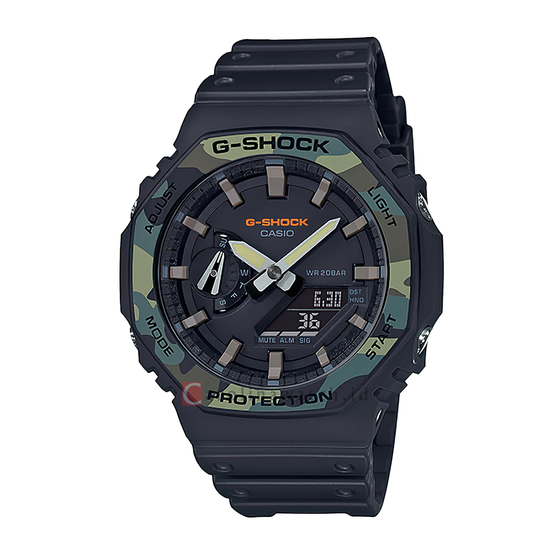 Jam Tangan CASIO G SHOCK GA-2100SU-1A Men Black Digital Analog Dial Black Resin Band