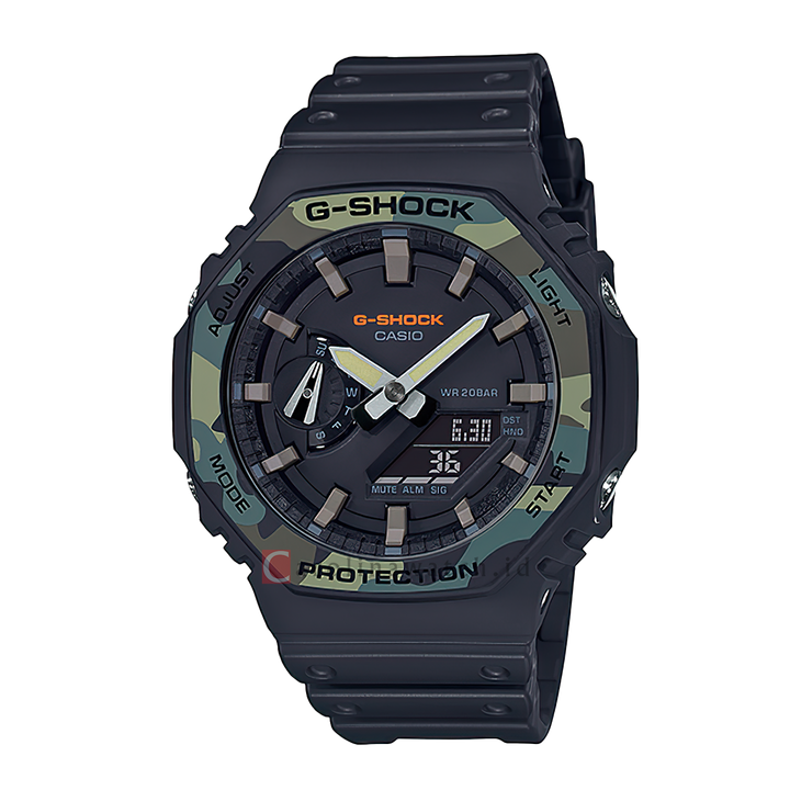 Jam Tangan CASIO G SHOCK GA-2100SU-1A Men Black Digital Analog Dial Black Resin Band