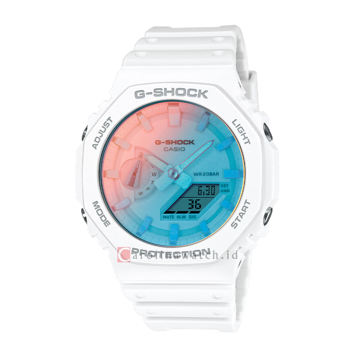 Jam Tangan CASIO G SHOCK Beach Time Lapse Series GA-2100TL-7A Men Digital Analog Dial White Resin Band