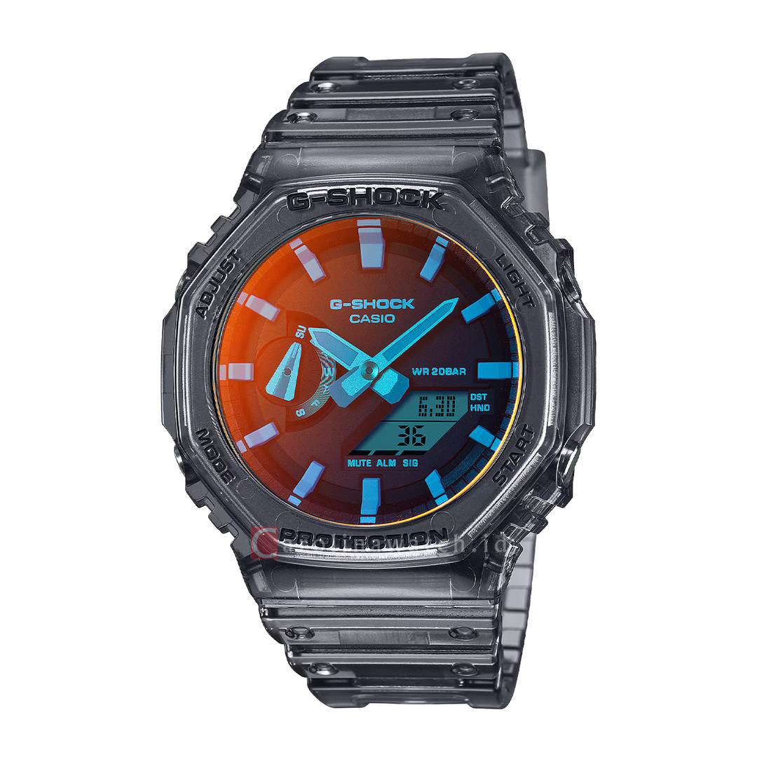 Jam Tangan CASIO G SHOCK GA-2100TLS-8A Men Octagonal Digital Analog Dial Black Resin Band