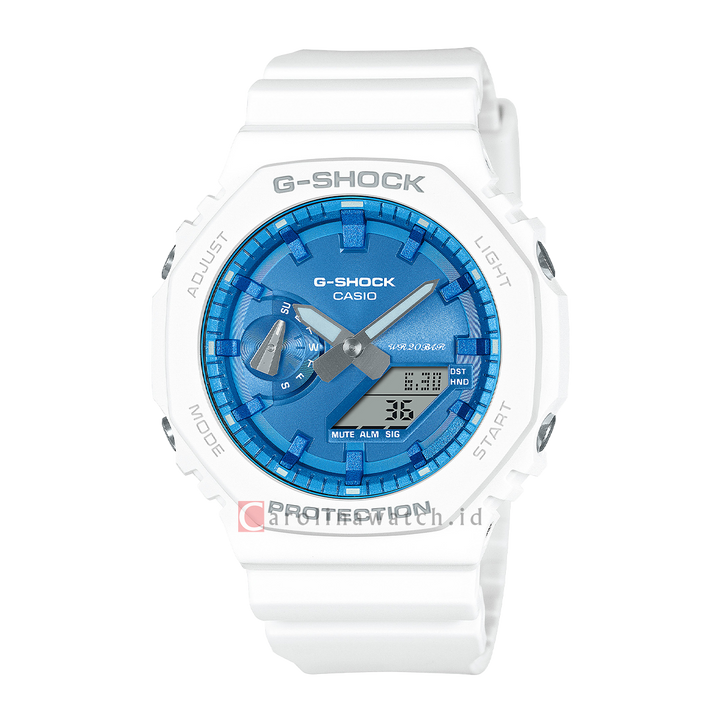 Jam Tangan Casio G-Shock GA-2100WS-7A Seasonal Collection Men Blue Digital Analog Dial White Resin Band