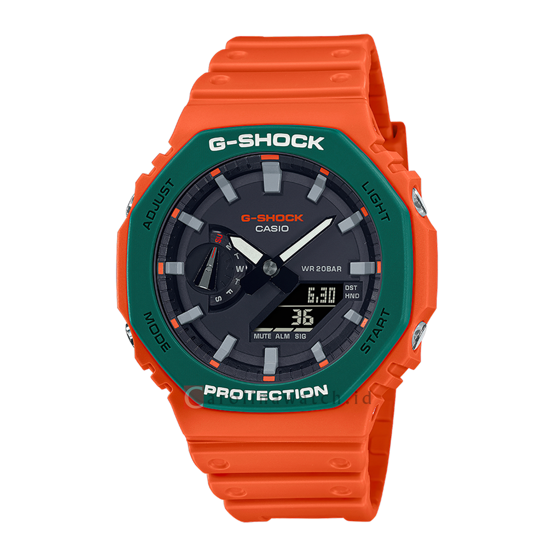 Jam Tangan CASIO G SHOCK GA-2110SC-4A Men Black Digital Analog Dial Orange Resin Band