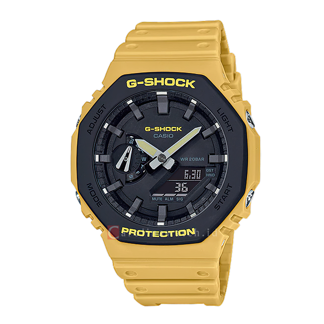 Jam Tangan CASIO G SHOCK GA-2110SU-9A Men Black Digital Analog Dial Yellow Resin Band