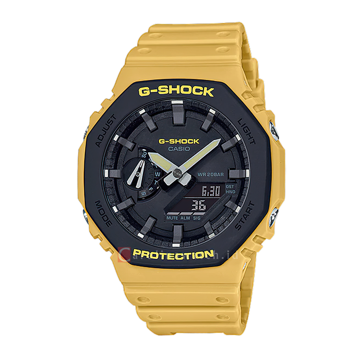 Jam Tangan CASIO G SHOCK GA-2110SU-9A Men Black Digital Analog Dial Yellow Resin Band