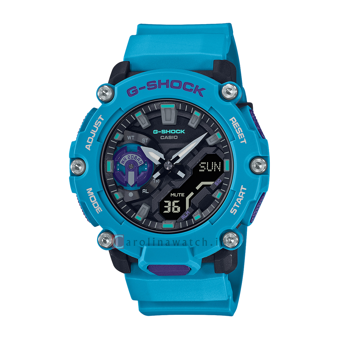 Jam Tangan Casio G-Shock GA-2200-2A Men Black Digi-Ana Dial Blue Resin Band