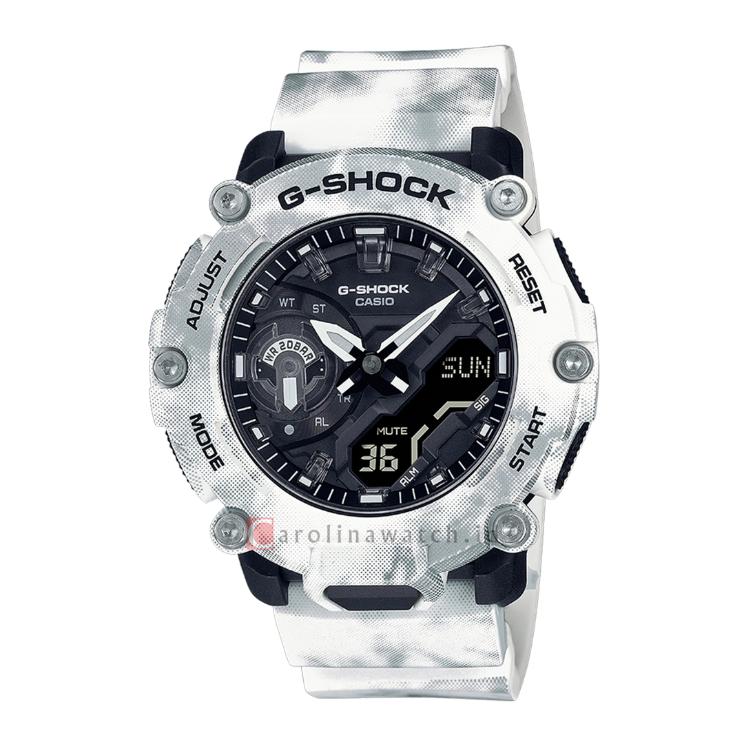 Jam Tangan Casio G-Shock GA-2200GC-7A Men The Frozen Forest Collection Snowflakes White Resin Band