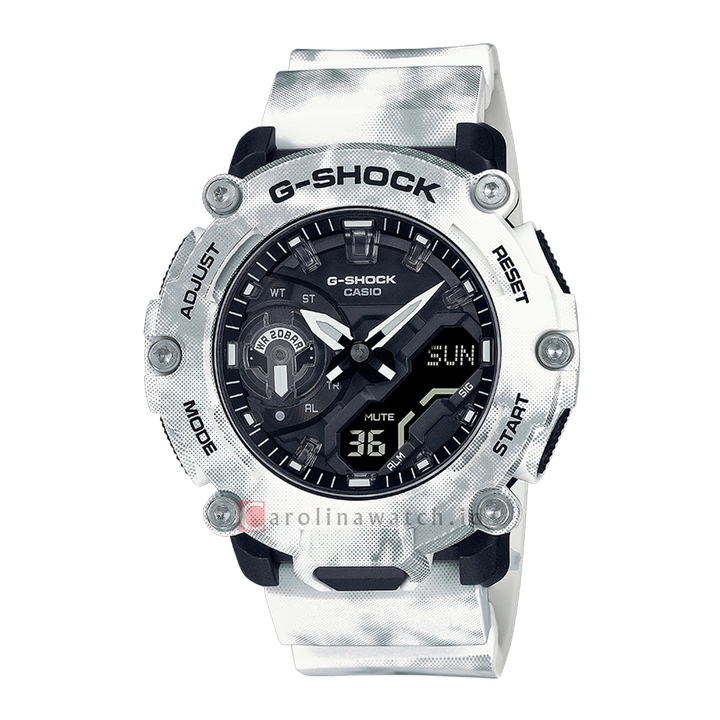 Jam Tangan Casio G-Shock GA-2200GC-7A Men The Frozen Forest Collection Snowflakes White Resin Band