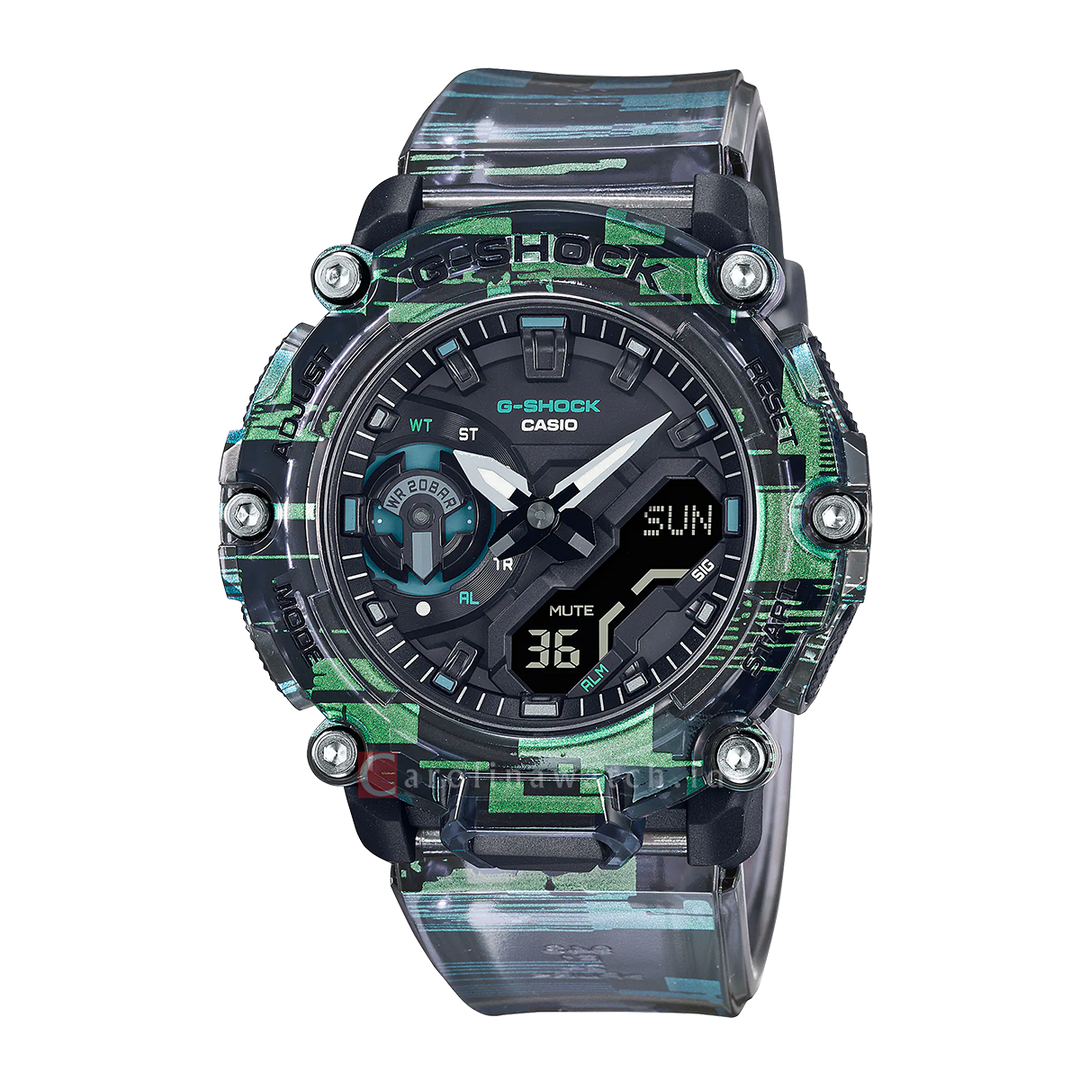 Jam Tangan CASIO G SHOCK GA-2200NN-1A Men Glitch Black Digital Analog Dial Semi Transparent Resin Band