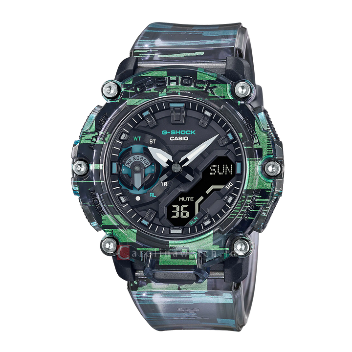 Jam Tangan CASIO G SHOCK GA-2200NN-1A Men Glitch Black Digital Analog Dial Semi Transparent Resin Band