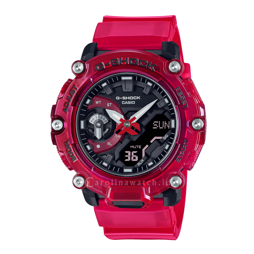 Jam Tangan Casio G-Shock GA-2200SKL-4A Men Black Digi-Ana Dial Red Transparent Resin Band