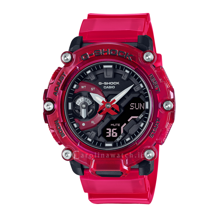 Jam Tangan Casio G-Shock GA-2200SKL-4A Men Black Digi-Ana Dial Red Transparent Resin Band