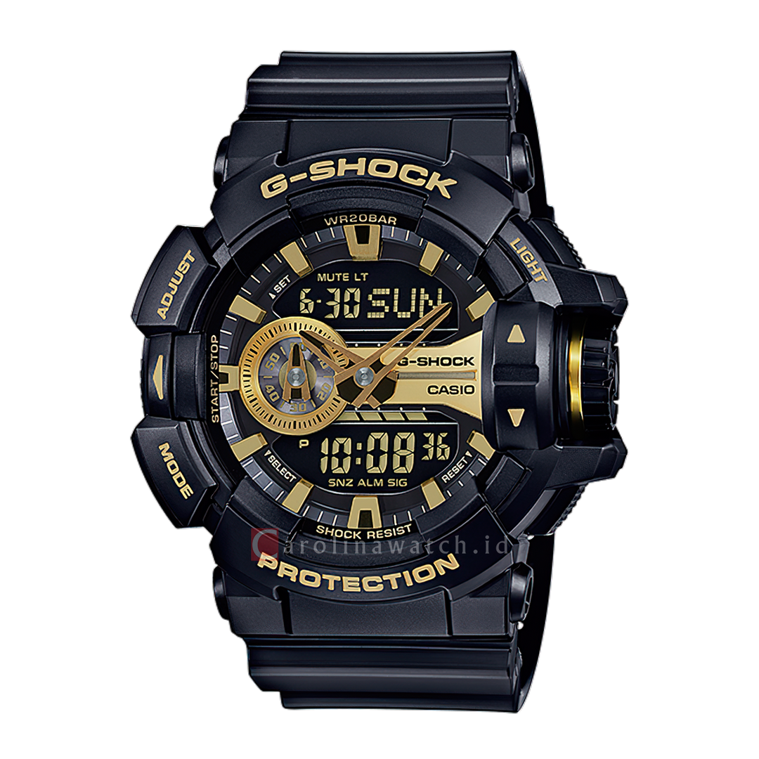 Jam Tangan Casio G-Shock GA-400GB-1A9 Men Black and Gold Digital Analog Dial Black Resin Band