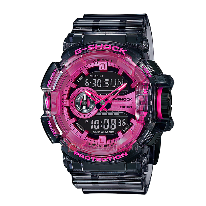 Jam Tangan Casio G-Shock GA-400SK-1A4 Men Pink Digital Analog Dial Black Transparent Resin Band