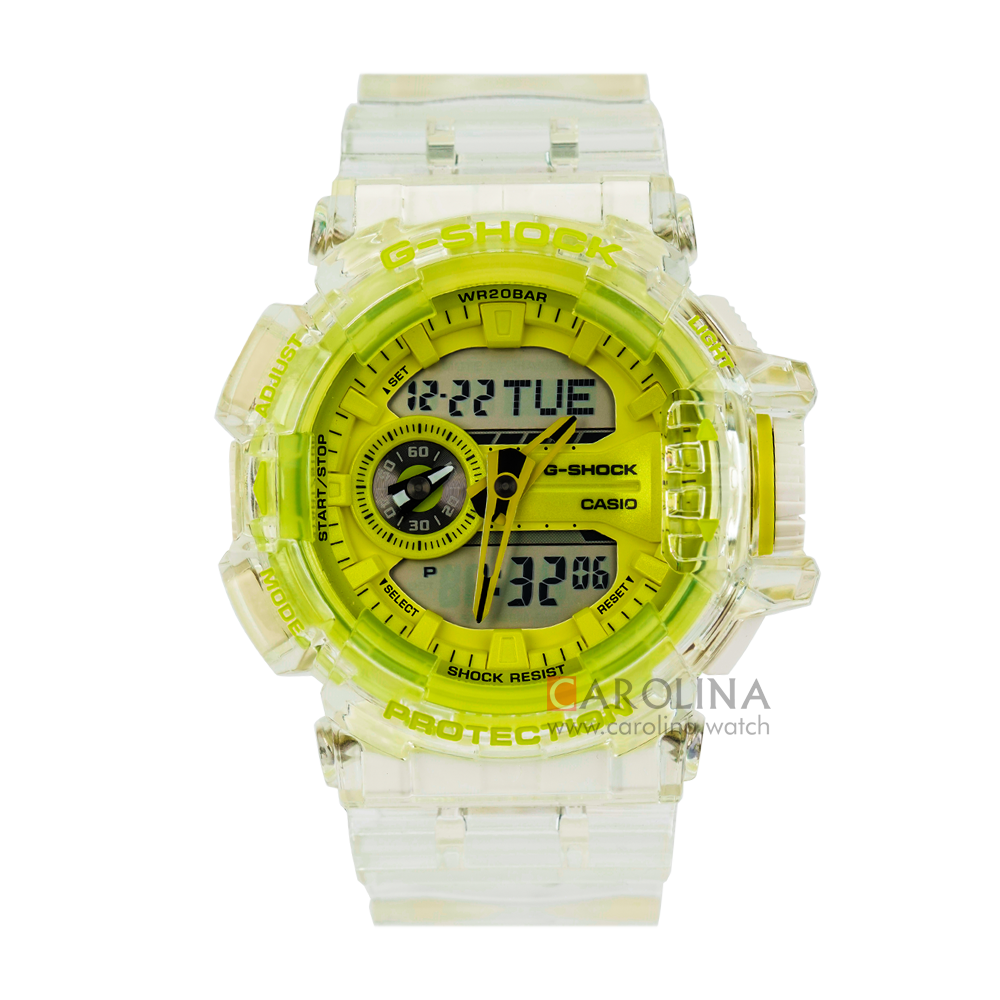 Jam Tangan Casio G-Shock GA-400SK-1A9 Men Green Digital Analog Dial White Transparent Resin Band