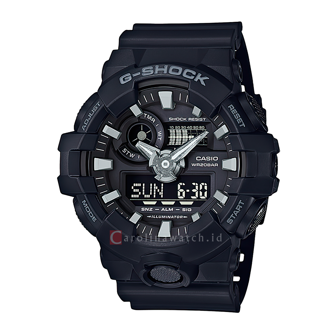 Jam Tangan CASIO G-SHOCK GA-700-1B men Black Digital-Analog Dial Black Resin Band