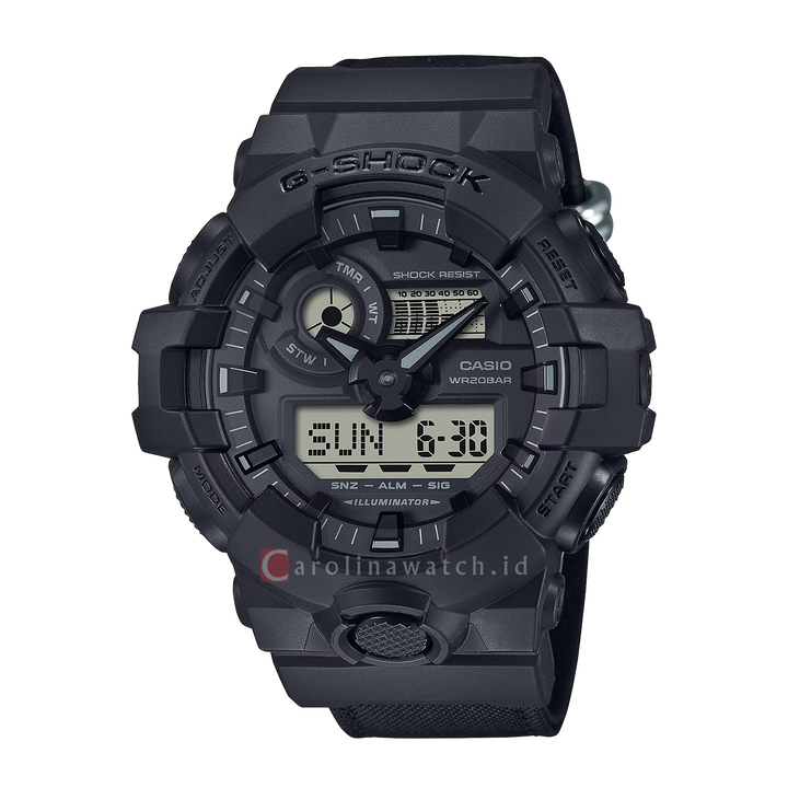 Jam Tangan CASIO G SHOCK GA-700BCE-1A Men Black Digital Analog Dial Black Nylon Band