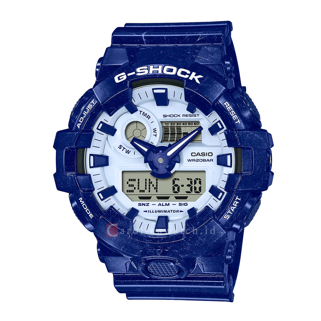 Jam Tangan CASIO G SHOCK GA-700BWP-2A Men Light Blue Digital Analog Dial Blue Resin Band