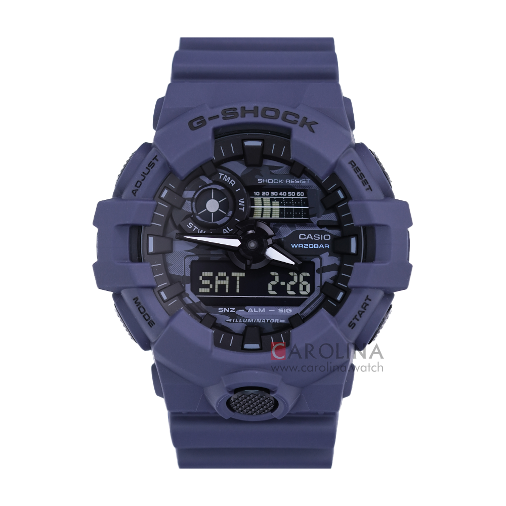 Jam Tangan CASIO G-SHOCK GA-700CA-2A Men Black Analog Digital Dial Blue Navy Resin Band