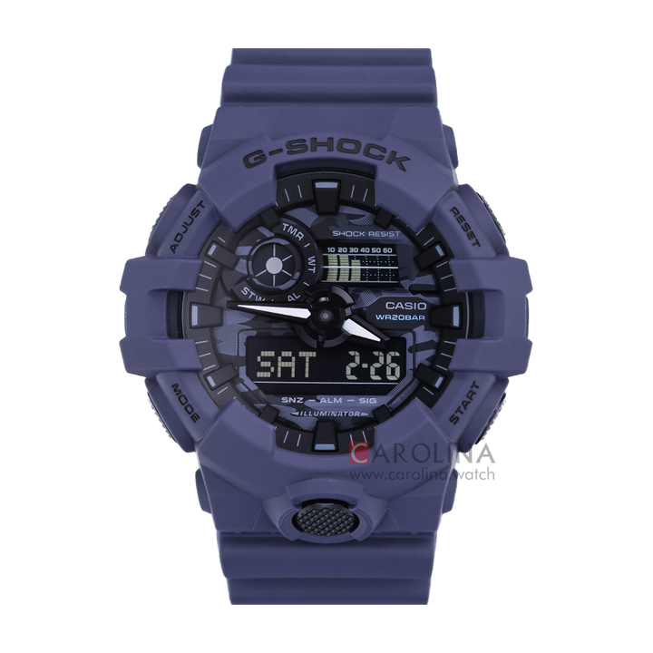 Jam Tangan CASIO G-SHOCK GA-700CA-2A Men Black Analog Digital Dial Blue Navy Resin Band