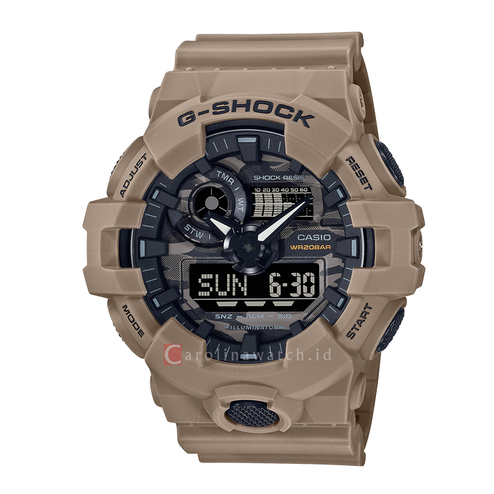 Jam Tangan CASIO G SHOCK GA-700CA-5A Men Black Digital Analog Dial Brown Resin Band