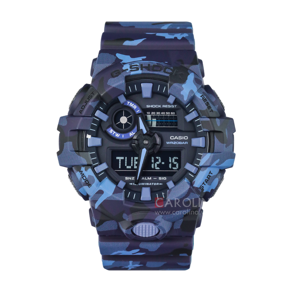 Jam Tangan Casio G-Shock GA-700CM-2A Men Camouflage Series Blue Woodland Camouflage Resin Band