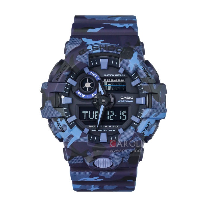 Jam Tangan Casio G-Shock GA-700CM-2A Men Camouflage Series Blue Woodland Camouflage Resin Band